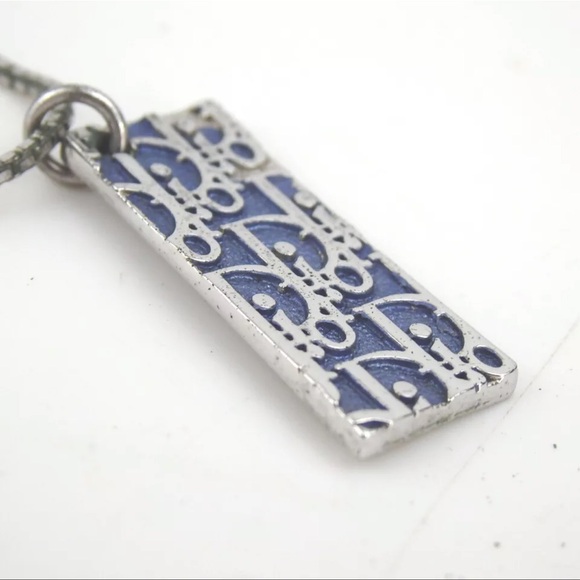 AUTH Christian Dior CD Trotter Logo Necklace Silver Blue - Picture 3 of 6